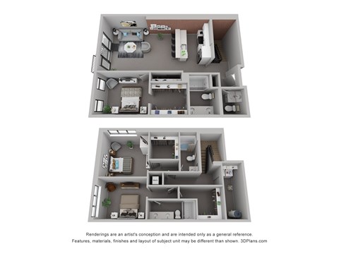 Floor plan for 3 beds, 3.5 baths, 1885 sqft